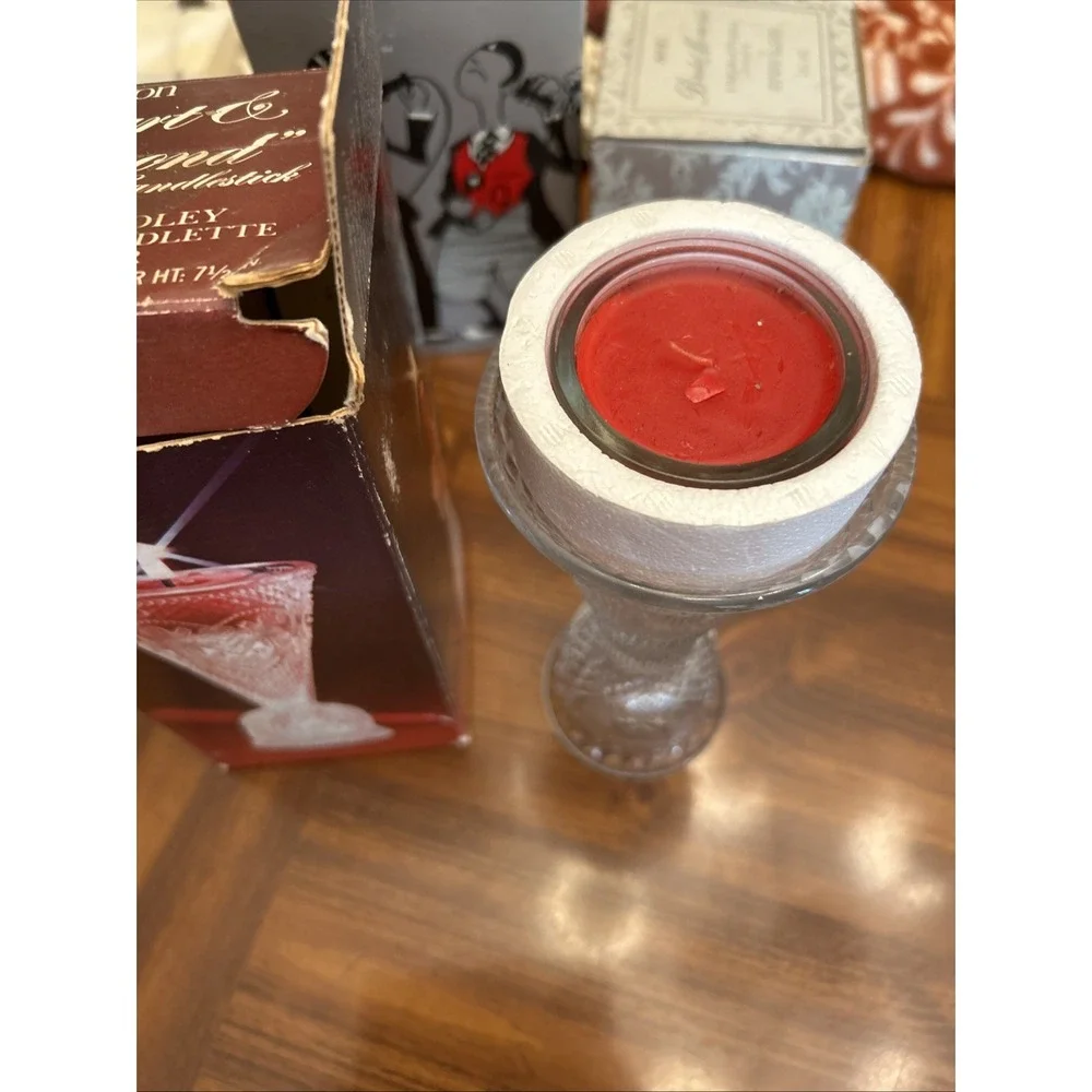 Vintage Avon Heart & Diamonds Convertible‎ Candlestick Clear With Box